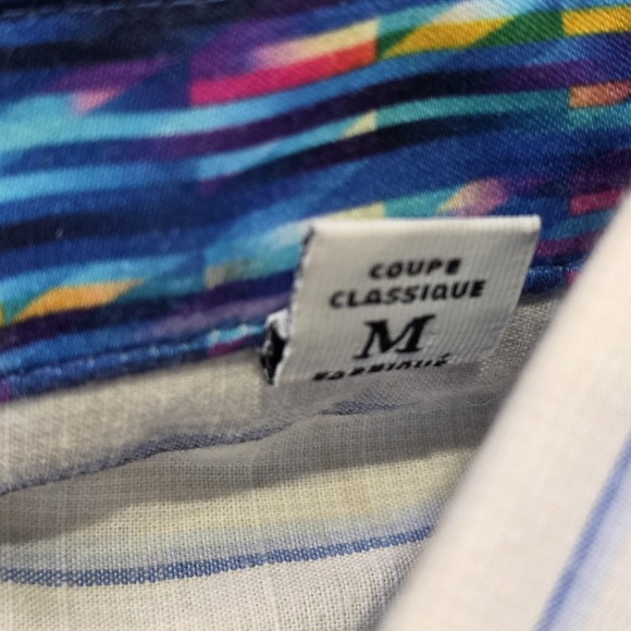 Robert Graham Shirt Mens Medium White Blue Striped Short Sleeve Button Up Cotton - Picture 7 of 15